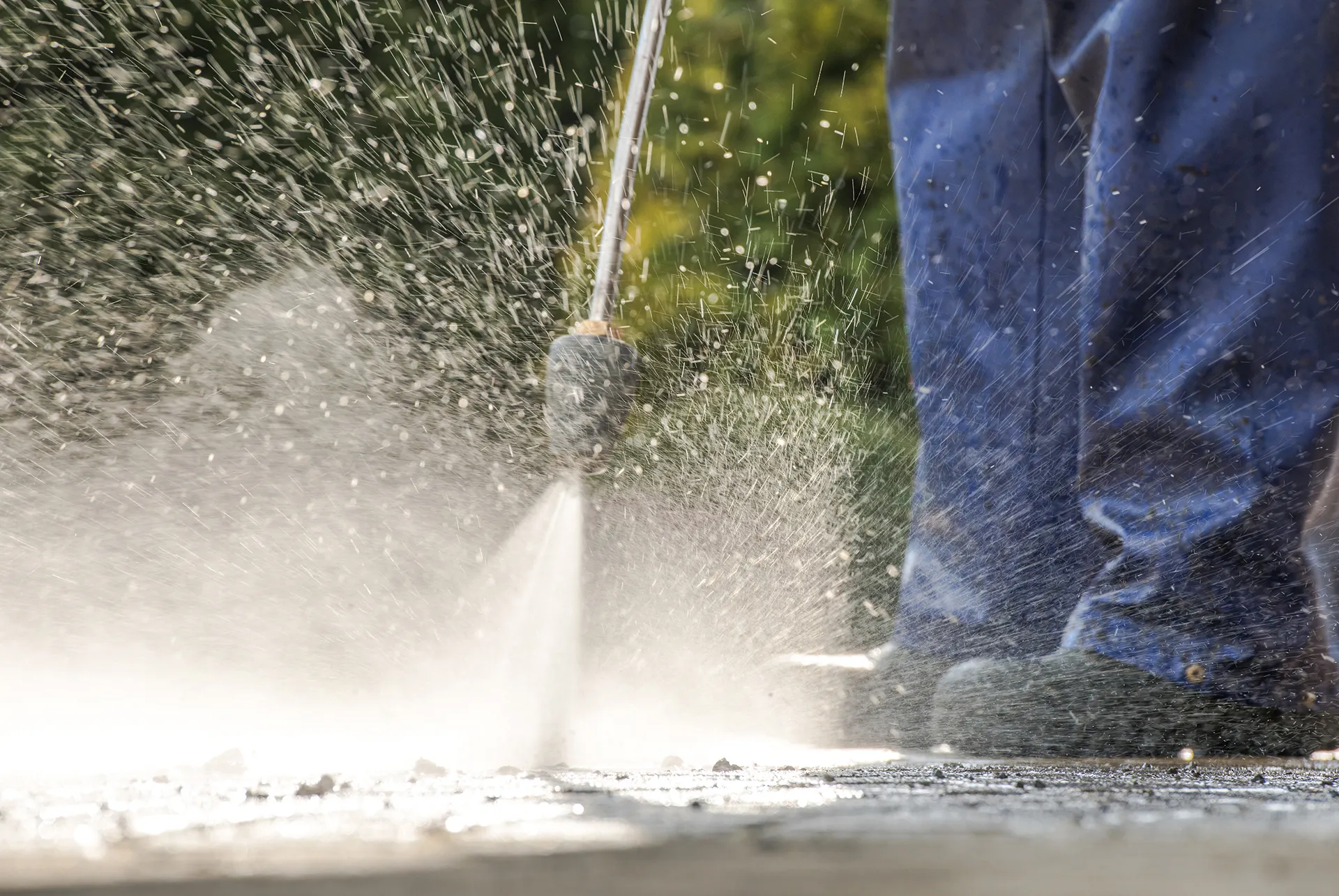 close up view of pavement power cleaning